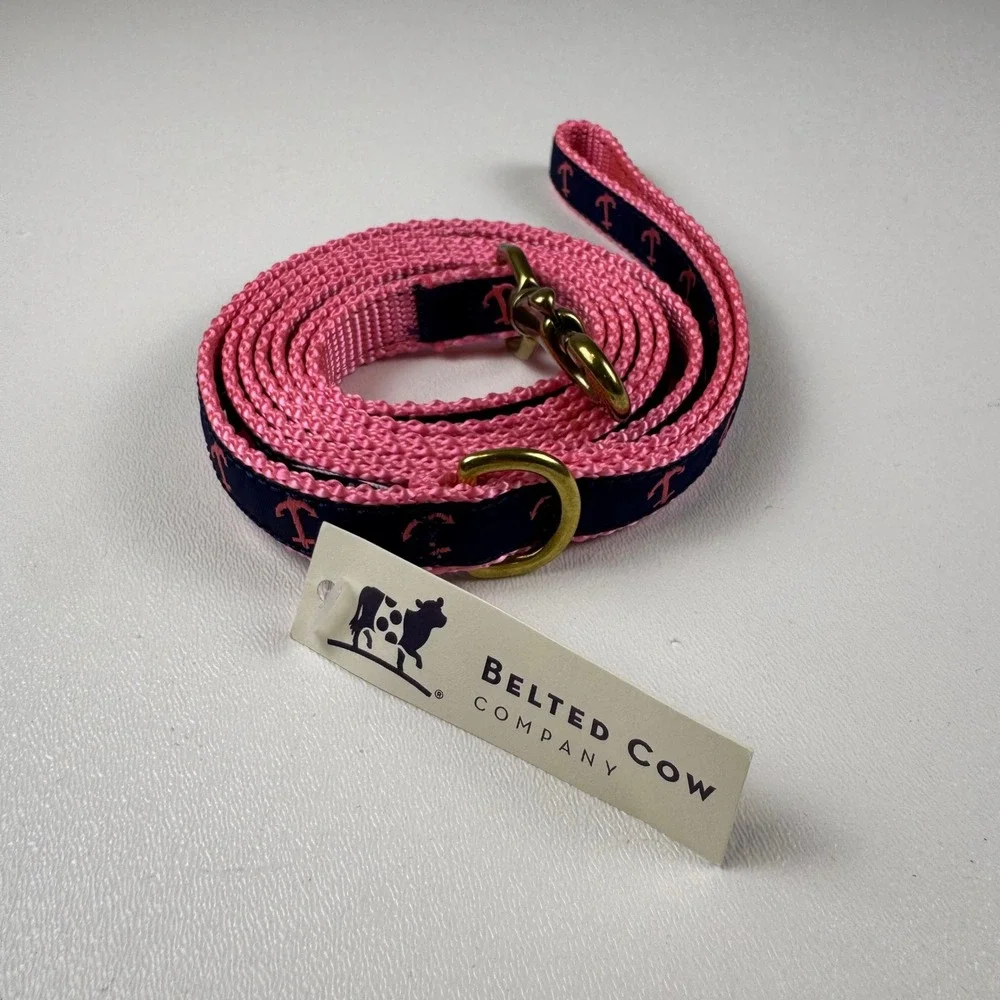 Belted Cow Company Dog Leash‎ Pink Navy Anchor Nautical Print Adjustable